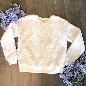 A new day white SOFT fuzzy crew neck XS
